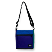 Blue and green crossbody bag with a visible brand logo on a white background