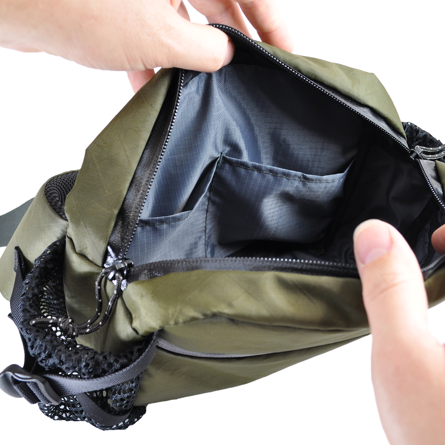 Allspeed x Flowfold Hip Pack - Recycled Olive, Interior View with Internal Slip Pockets