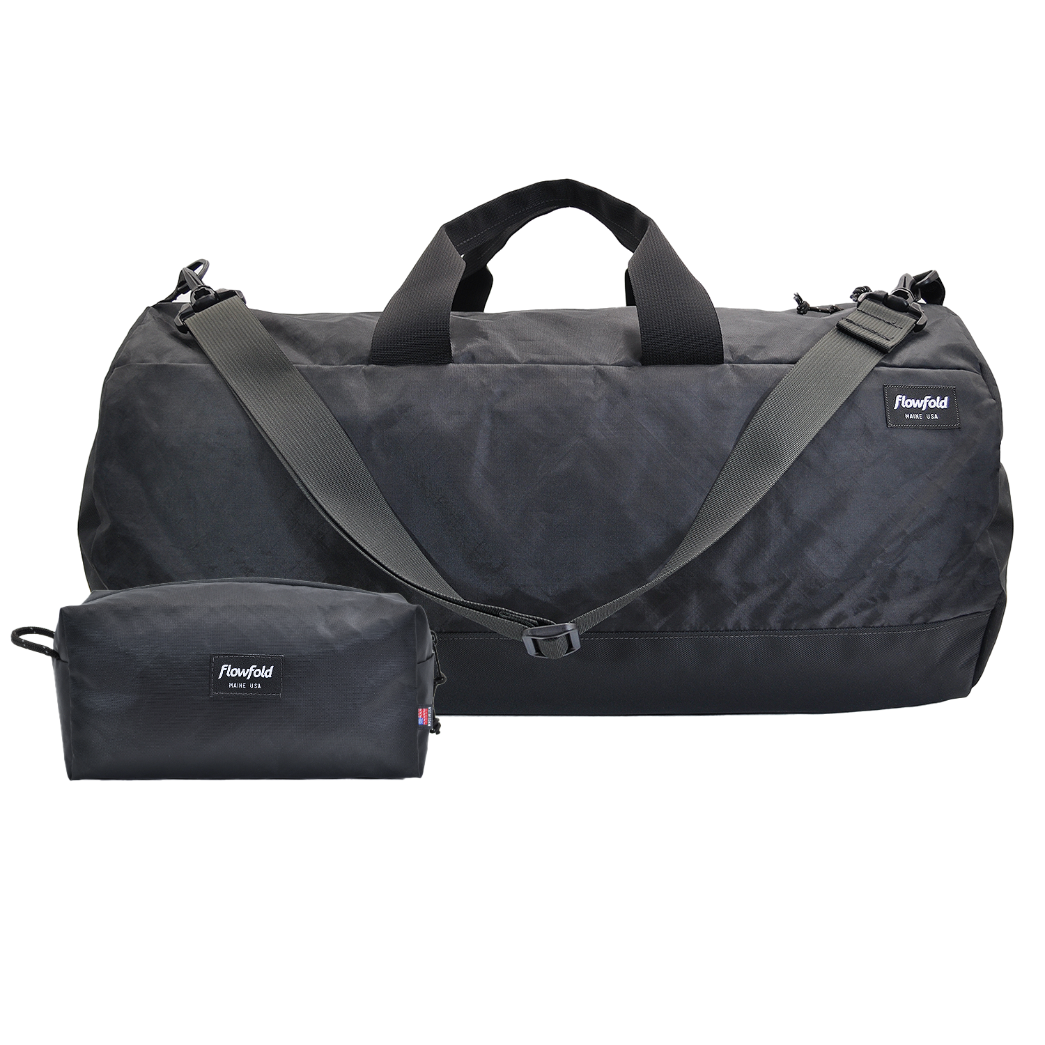 Flowfold Bar Harbor Kit: Stormproof Conductor Duffle bag + Dopp Kit for travel and road trips, Jet Black