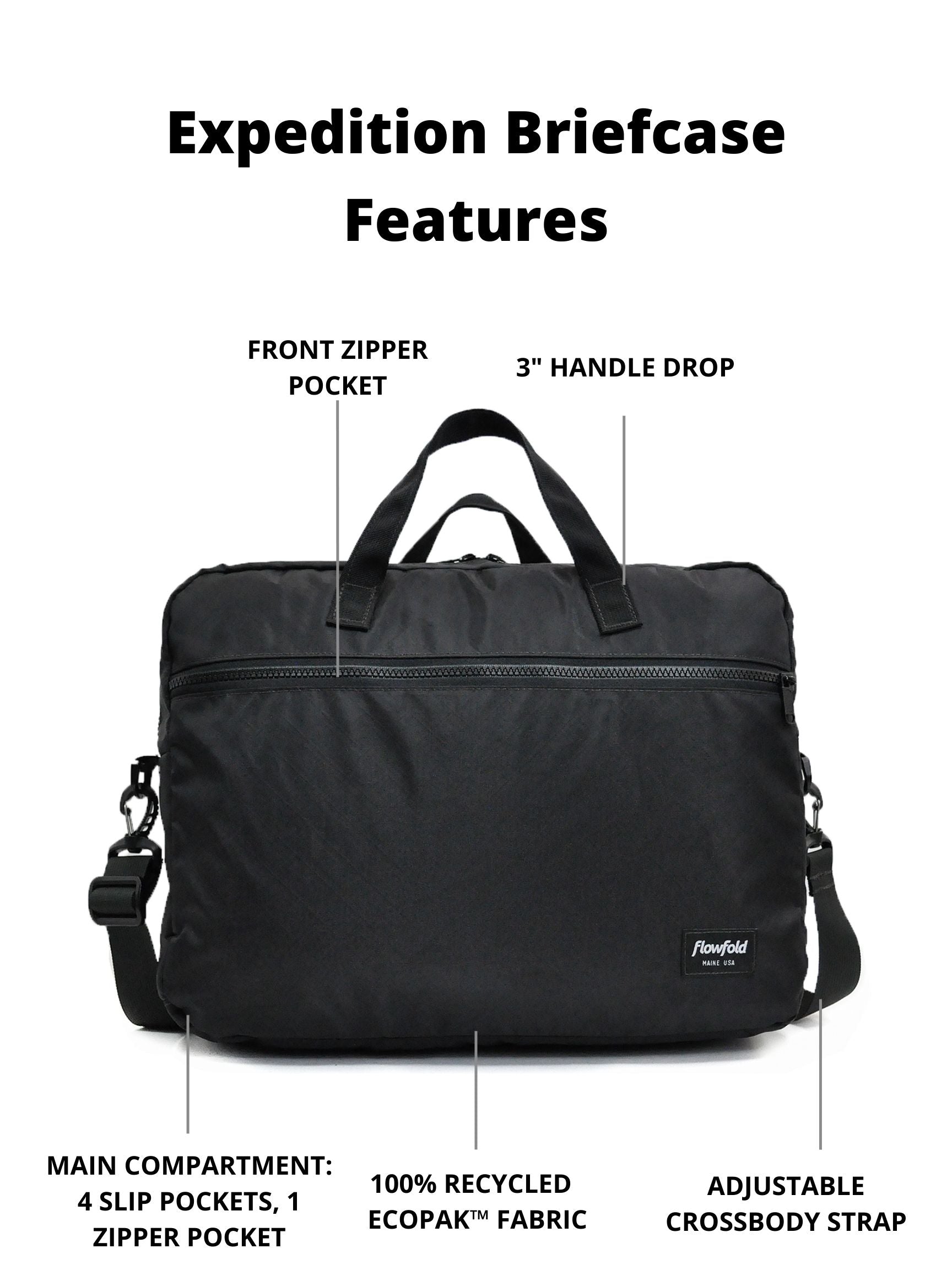 Flowfold Expedition Briefcase, Recycled Jet Black Specs