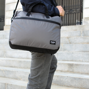 Flowfold Expedition Briefcase, Recycled Grey on Model