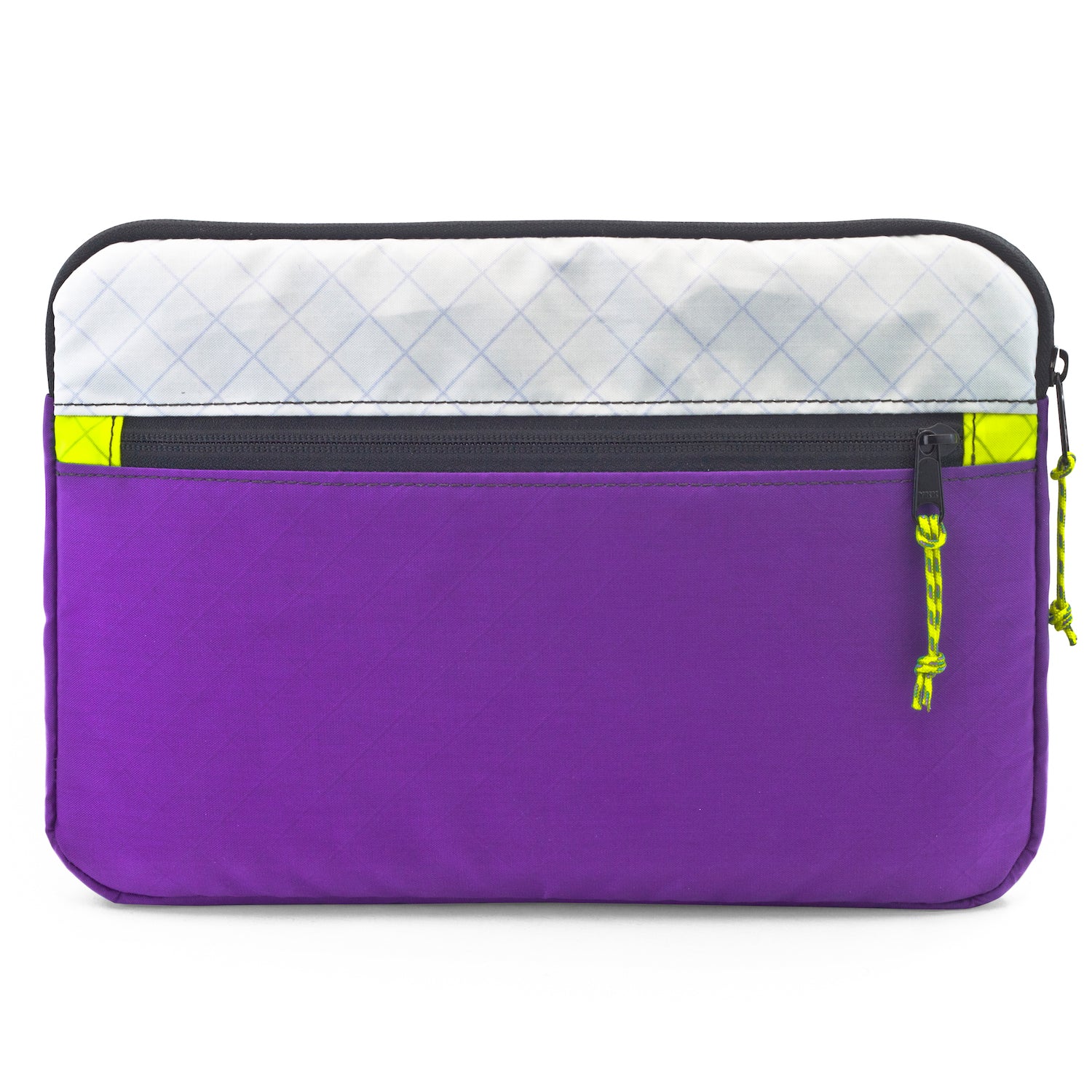 Flowfold Ally Laptop Case & water repellent recycled laptop sleeve made in USA Purple, grey and neon accents 