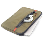 Flowfold Ally Laptop Case & water repellent recycled laptop sleeve Olive green and brick red side pocket for cords 