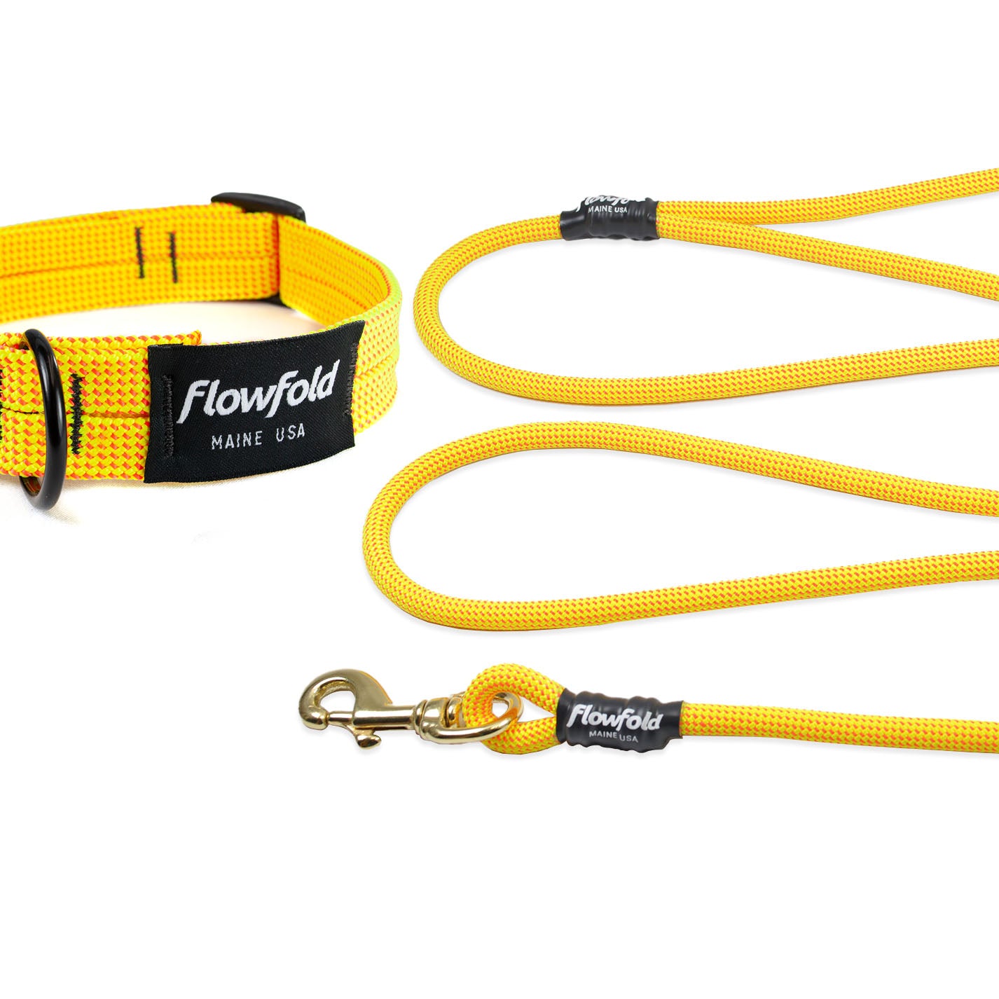 Flowfold Coastal Dog Kit: Recycled Climbing Rope Leash + Collar Set, Yellow