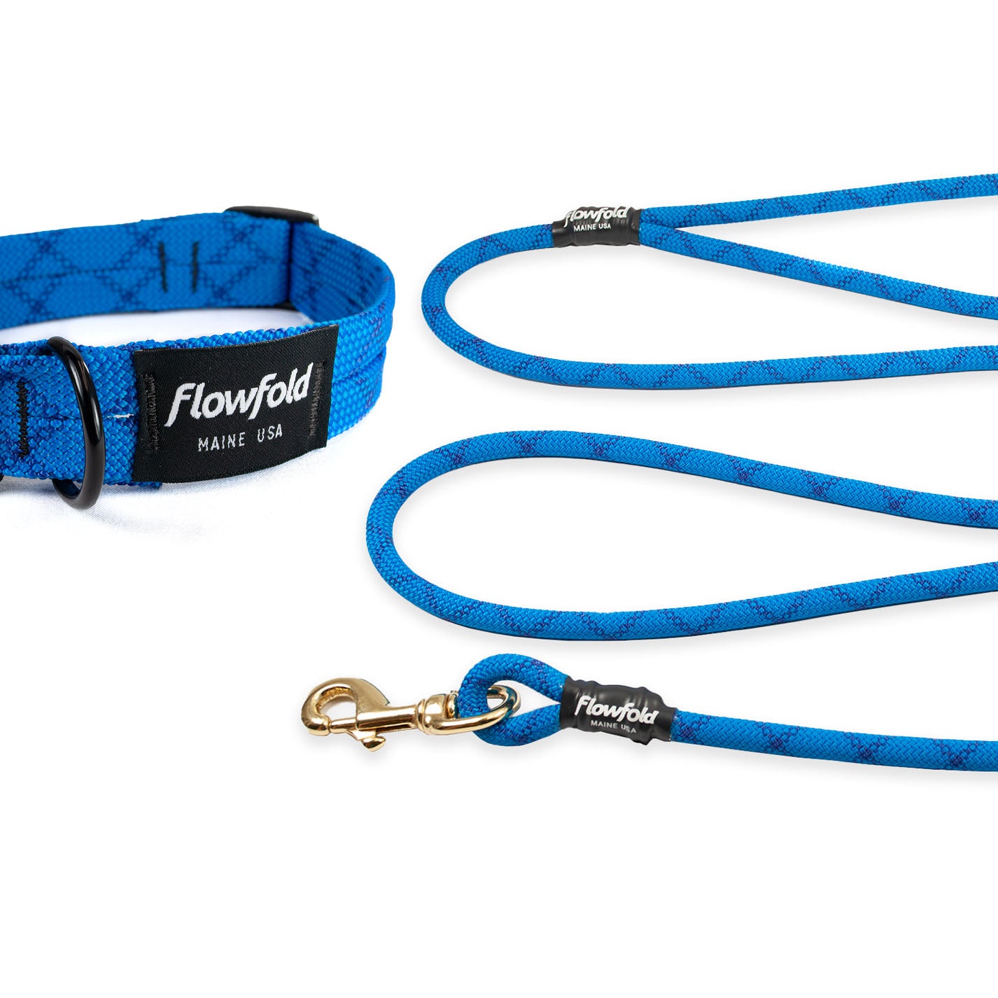 Flowfold Coastal Dog Kit: Recycled Climbing Rope Leash + Collar Set, Blue