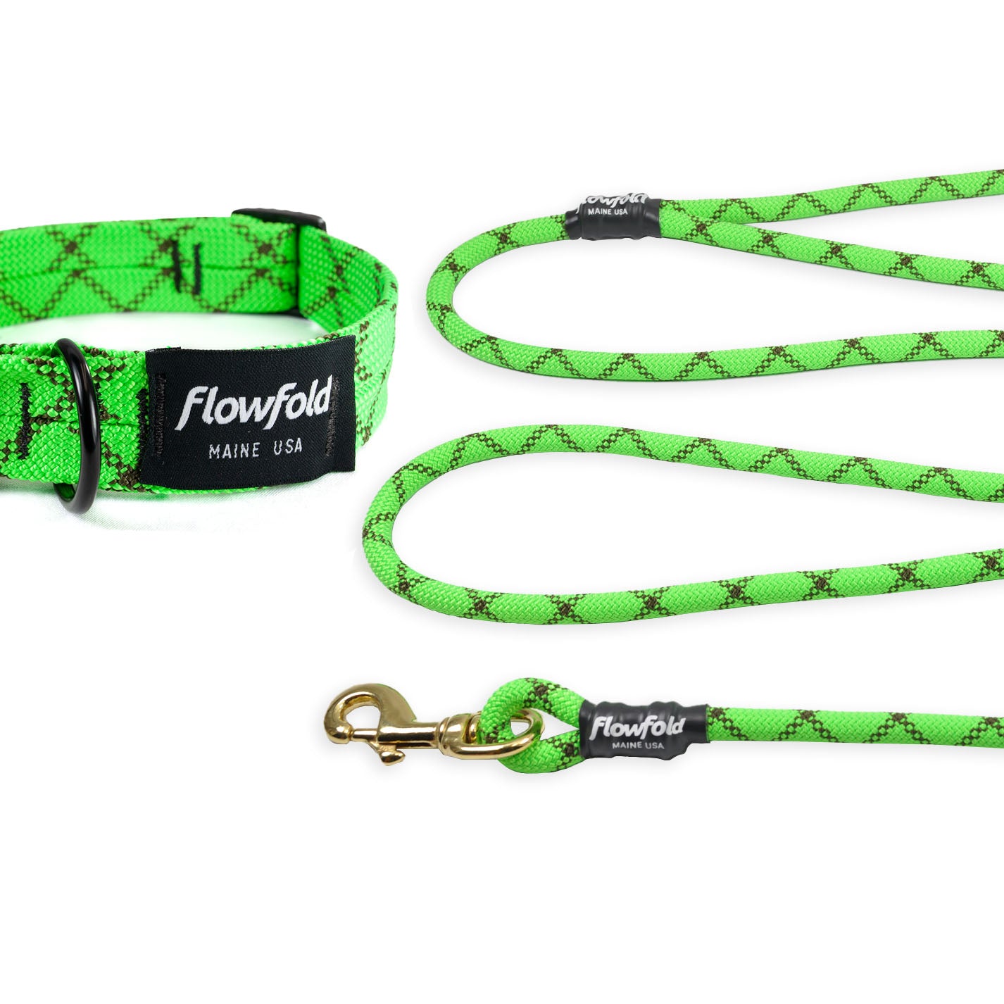 Flowfold Coastal Dog Kit: Recycled Climbing Rope Leash + Collar Set, Green