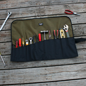 Flowfold Comrade Large Tool Roll - Olive, 100% Recycled fabric tool roll, water repellent and made in USA