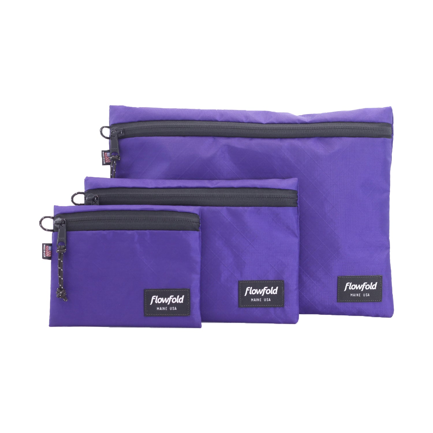 Flowfold Voyager Water Resistant Pouch / Utility Zipper Pouches Set Purple EcoPak Recycled Polyester