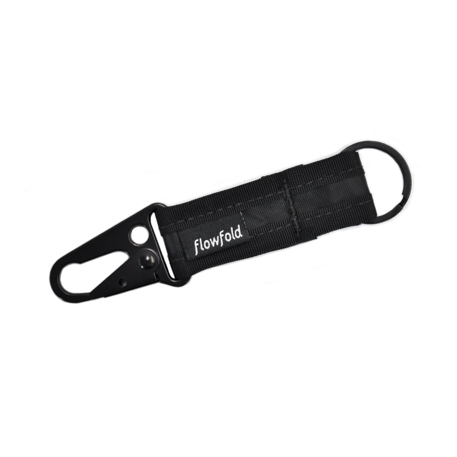 Flowfold Recycled Black/Black Snap Hook Keychain made from water resistant EcoPak