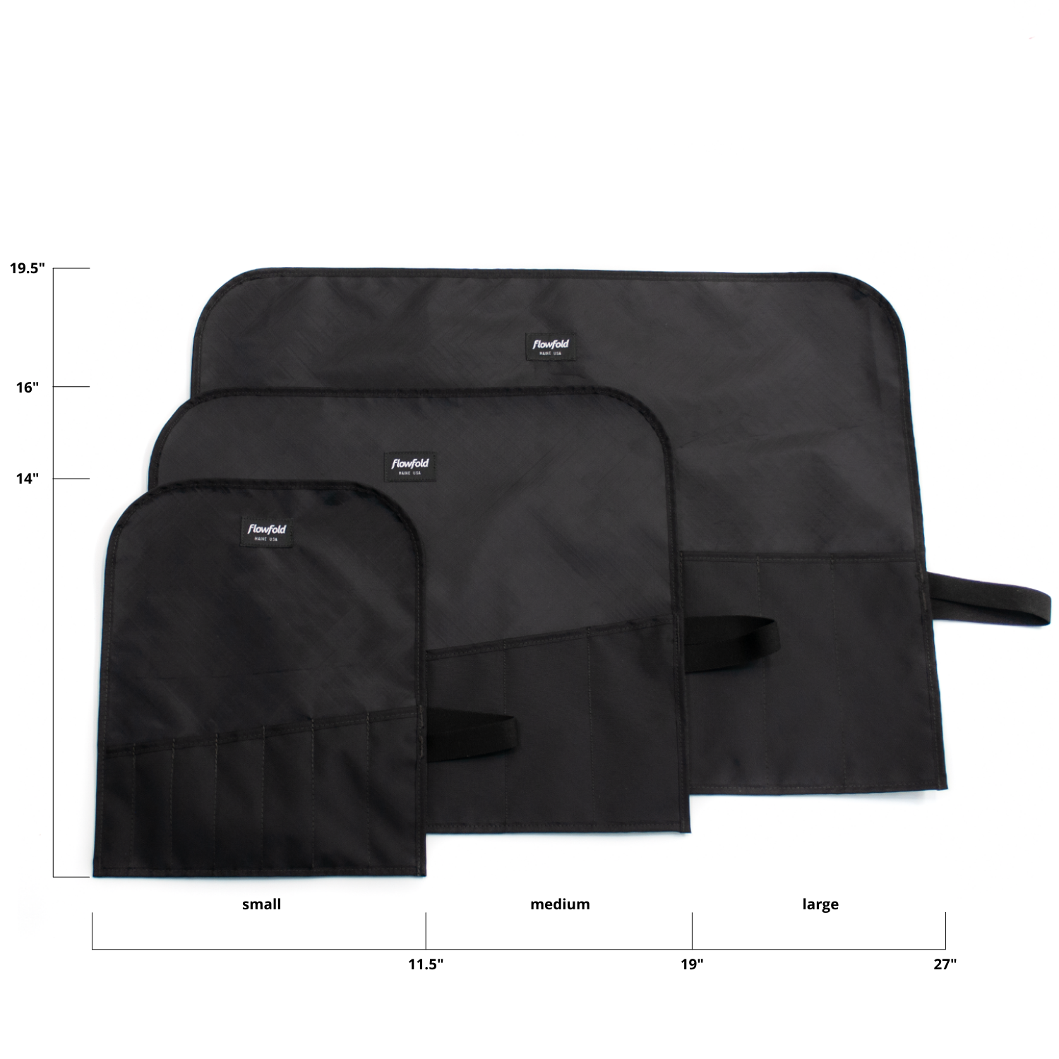 Flowfold Medium Comrade Tool Roll 100% Recycled fabric tool roll, water repellent and made in USA Jet Black 