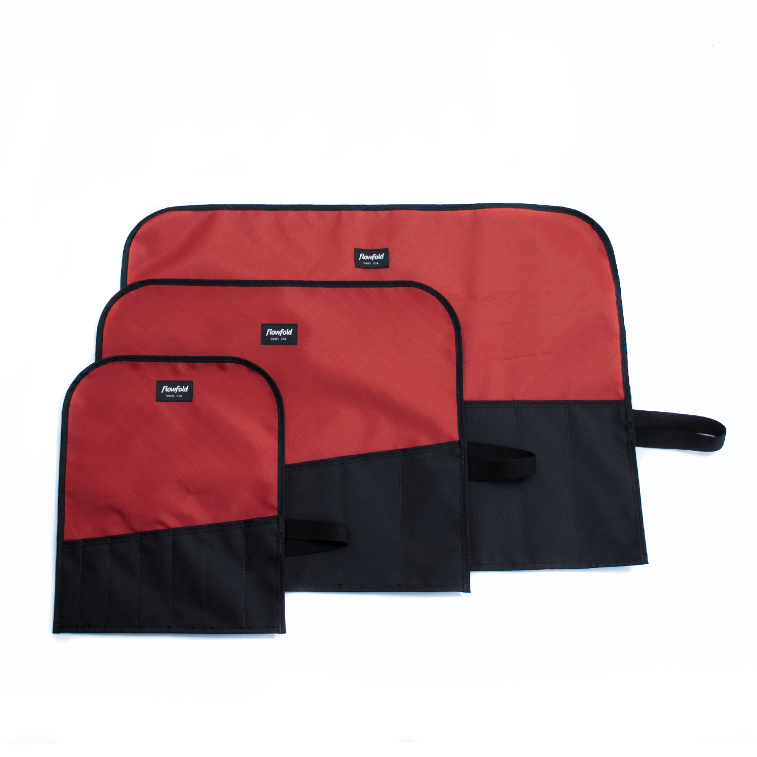 Flowfold Comrade Tool Roll Bundle - Brick Red, 100% Recycled fabric tool roll, water repellent and made in USA
