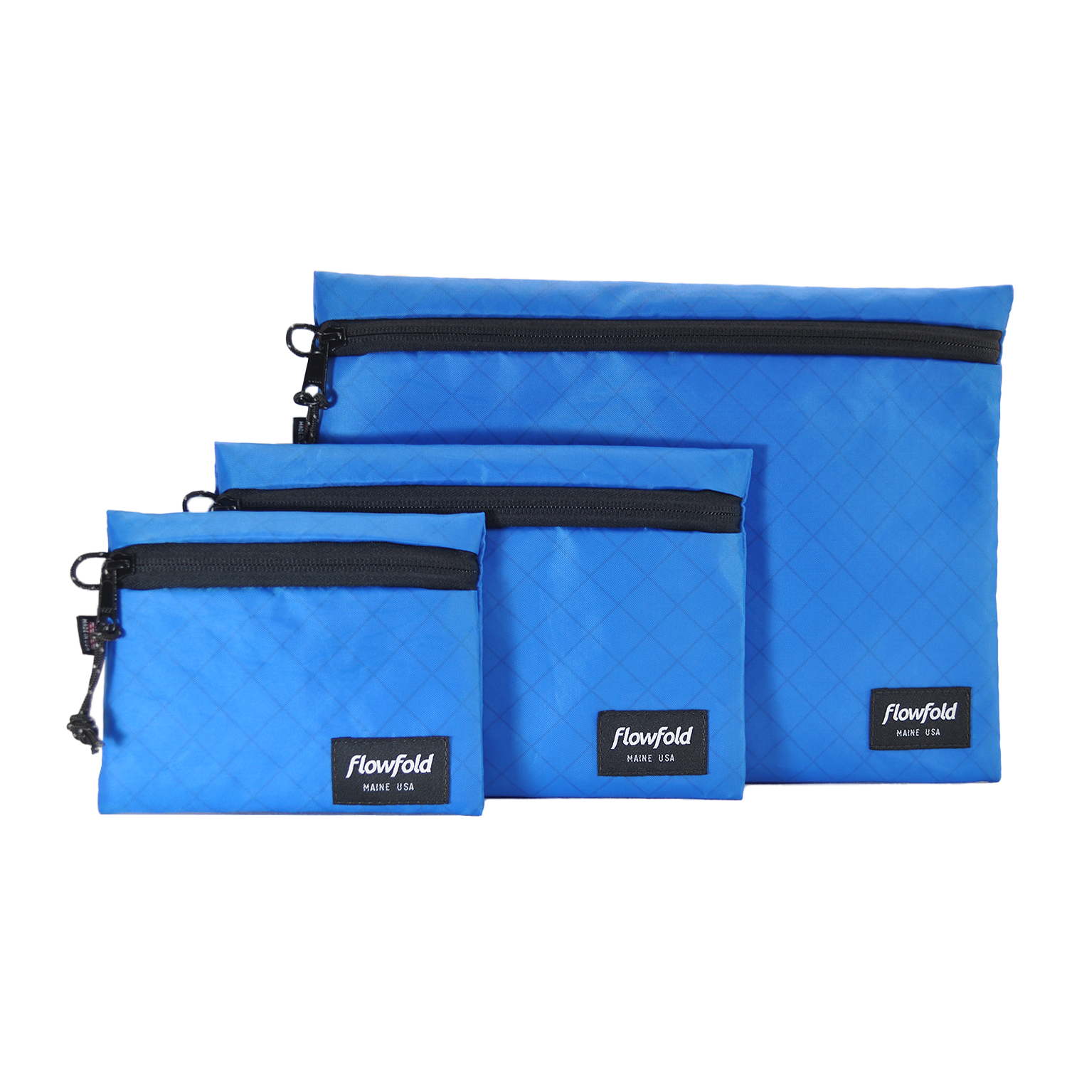 Flowfold Voyager Water Resistant Pouch / Utility Zipper Pouches Set Blue EcoPak Recycled Polyester