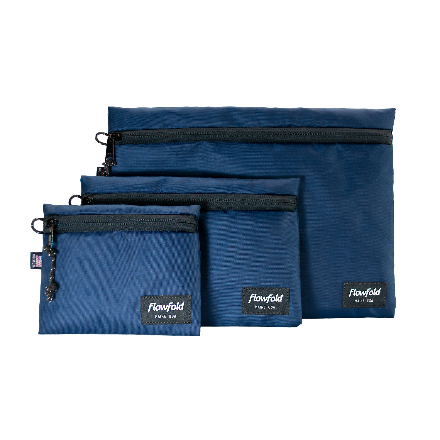 Flowfold Voyager Water Resistant Pouch / Utility Zipper Pouches Set Navy EcoPak Recycled Polyester