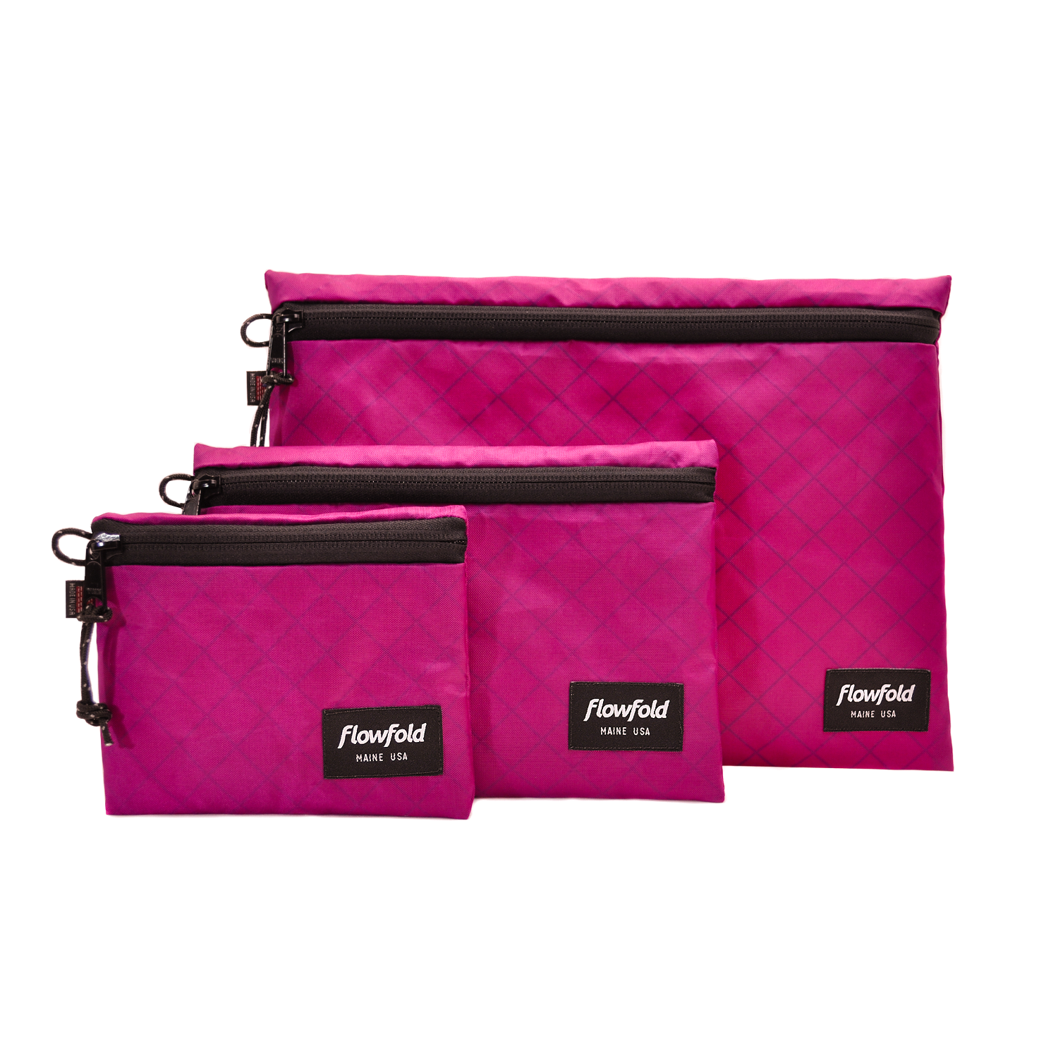 Flowfold Voyager Water Resistant Pouch / Utility Zipper Pouches Set Magenta EcoPak Recycled Polyester