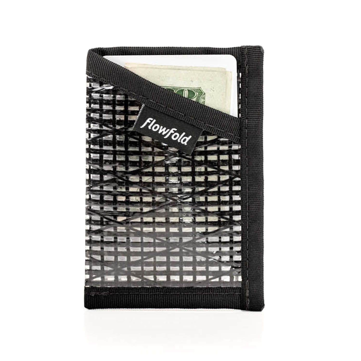 Flowfold Black Recycled Sailcloth Minimalist Card Holder Wallet Made in USA, Maine by Flowfold Holding Cards and Cash 