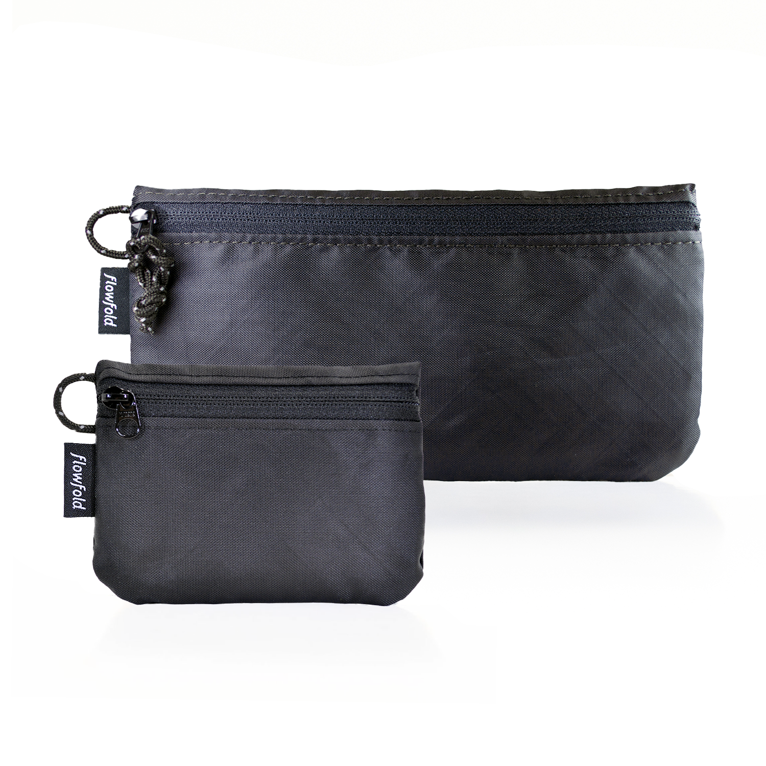 Flowfold Camden Kit: Creator Large Zippered Women&#39;s Wallet For Cash, Cards, and Phone + Essentialist Zipper Pouch, Recycled Black