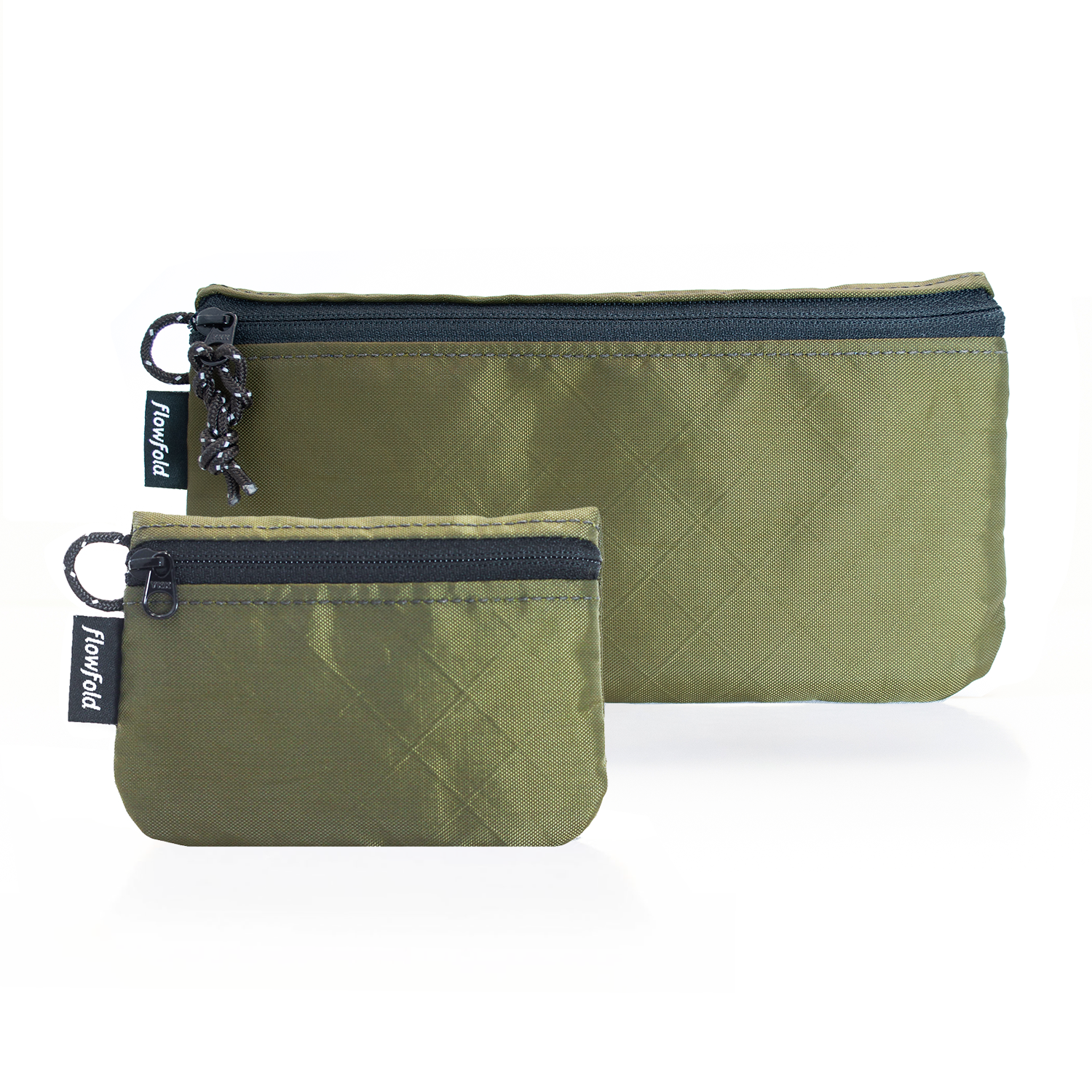 Flowfold Camden Kit: Creator Large Zippered Women's Wallet For Cash, Cards, and Phone + Essentialist Zipper Pouch, Recycled Olive